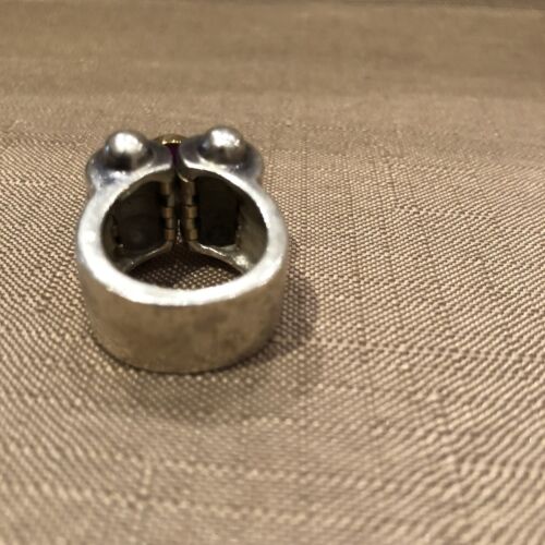 Bellissimo anello in argento sterling e oro 14 K pietra rossa cab, stile art deco - Foto 6 di 6