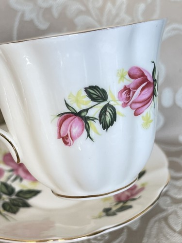 Vintage Adderley Pink Wild Cabbage Roses Tea Cup & Saucer England. - Picture 3 of 22