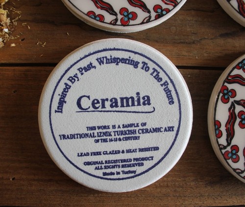 Set of 4 ceramic coasters - Turkish Iznik Tribal Maximalist Designs - ROUND - Picture 21 of 60