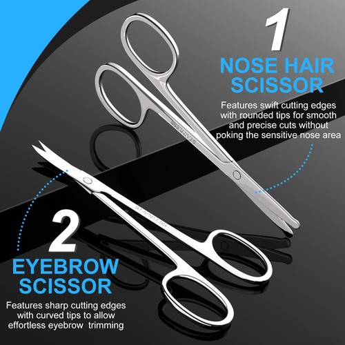 2Pack Stainless Steel Curved and Rounded Facial Hair Scissors for Nose Eyelashes - Picture 2 of 7