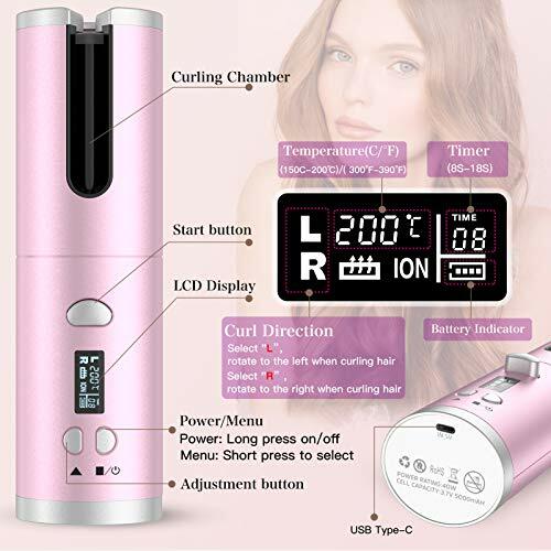 Cordless Auto Hair Curler, Automatic Curling Iron with 6 Temperatures & Pink - Picture 5 of 7