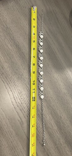 VTG 1940s-50s Pandora Silver Tone Necklace Lucite Like & Rhinestones 17” - Picture 8 of 8