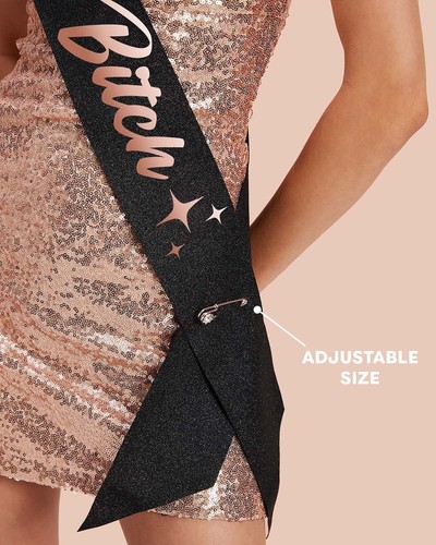 Birthday Sash for Women - Black Glitter + Rose Gold Foil | Birthday Decorati... - Picture 6 of 8