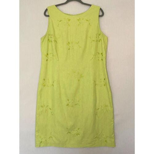 Sag Harbor Sheath Dress Womens 16 Lime Green Floral Embroidered Fully Lined