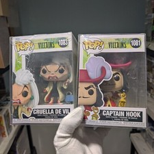 Disney Villains Cruella De Vil #1083 & Captain Hook # 1081 Common Funko Pop Set