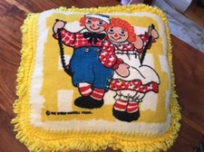 Vintage Raggedy Ann  Andy Swinging Throw Pillow 16  x16  Yellow JL 