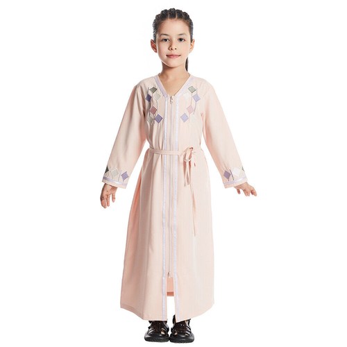 Girls Kids Zipper Long Dress Abaya Islamic Girls Kaftan Muslim Girl Robe Ramadan - Picture 3 of 49