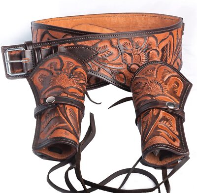 LEATHER WESTERN .22CAL RIGHT HAND TOOLED RIG GUN BELT DROP LOOP