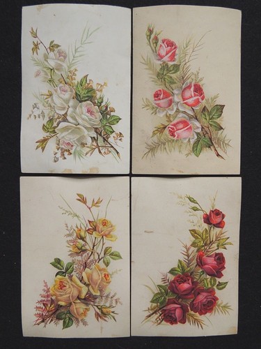 Série de 4 grands Chromos Bouquets de fleurs Roses XIXeme  - Imagen 1 de 2
