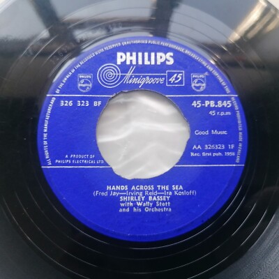 Shirley Bassey Hands Across The Sea Phillips 45rpm Single 1958 Vinyl Record 
