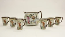 Vintage Antique Japan Tea Set Geisha Asian Art Pitcher Teapot Cups Porcelain