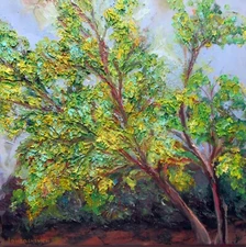 Mimosa Tree Painting Original Oil on Canvas Impasto Aesthetic Abstract Wall Art