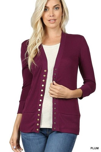 Cárdigan tejido de punto suave con botones cuello en V frontal manga 3/4 para mujer S-3XL - Imagen 29 de 33