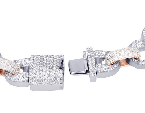 Men's Infinity Baguette 15 7/10CT Real Diamond Bracelet 10k White/Rose Gold 8.5" - Picture 4 of 6