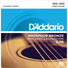 1 Set D'Addario EJ16 Phosphor Bronze Light Acoustic Guitar Strings 12-53