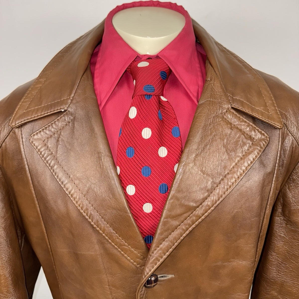 ▪️70’s【REED】 LEATHER JACKET Reed Leather Jacket Trench Coat Mens 44 Vintage 60s 70s