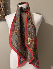 Liberty London Silk Twill Red Brown Cream Paisley Floral Scarf 68.5 x 11