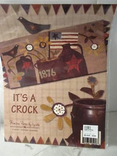 HTF Primitive Pieces by Lynda IT'S A CROCK Wool/Cotton Applique Wall Hanging