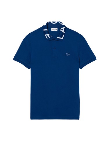 Polo Lacoste Para Hombre Cuello Jacquard Movimiento Lacoste en Azul PH7495-51 HBM