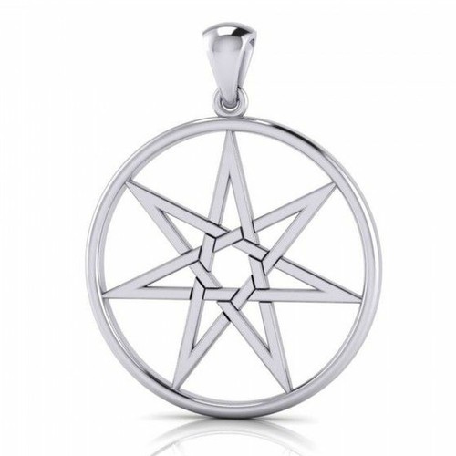 ELVEN STAR PENDANT Sterling Silver Wicca Faery Magic Septagram Kabbalah Pagan - Picture 1 of 3