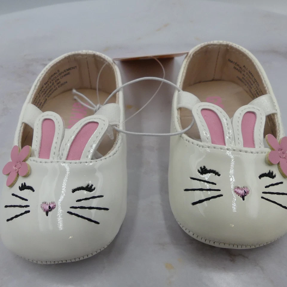 Gymboree Shoes Baby Girls 0-3 Months White Bunny Easter Spring Slip On Flats - Image 4 of 4