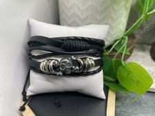 2 PC Leather Punk Charm Bracelet Layered Adjustable Tie Free Ship B5058