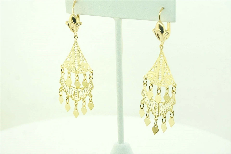  14k Yellow Gold Diamond Dangle Drop Earrings Gemstone Gift for Her 2.65 - Image 4 of 4