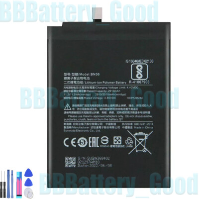 Replacement Phone Battery BN36 For Xiaomi Mi6X Mi 6X MiA2 Mi A2 3010mAh