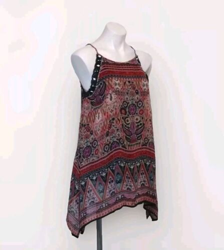 Bila Damen Bohemian Blumendruck Taschentuchsaum asymmetrisch Tunika Top Small - Bild 7 von 13
