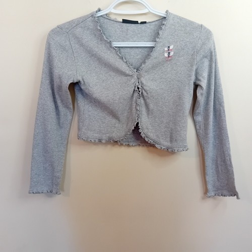 Y2K Children's Semi Formal Mexx Gray Lettuce Trim Knit Cardigan W Firefly 9-10 - Picture 2 of 13