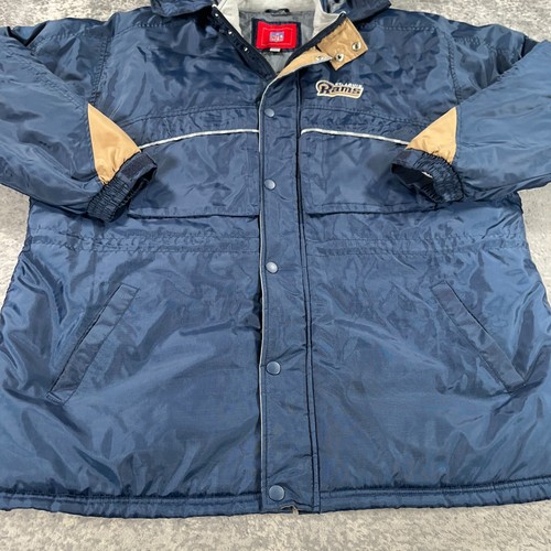 Vintage St Louis Rams Puffer Jacket Mens XXL Blue Hooded Insulated 90s Logo NFL - Picture 4 of 21