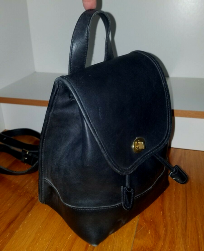 Coach Daypack 9960 Black Leather Backpack Rucksack Hand Bag Drawstring Purse - Picture 1 of 12