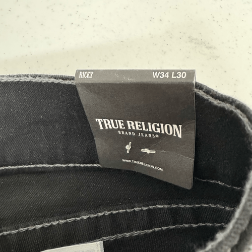 True Religion Men’s Black Stretch Ricky Relaxed Straight Jean Size 34 Jeans - Picture 7 of 11