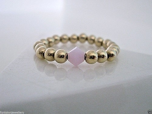 Gold Filled Pink Beaded Ring, Stretch, Elasticated, Stacking, Toe or Thumb Ring - Picture 7 of 9