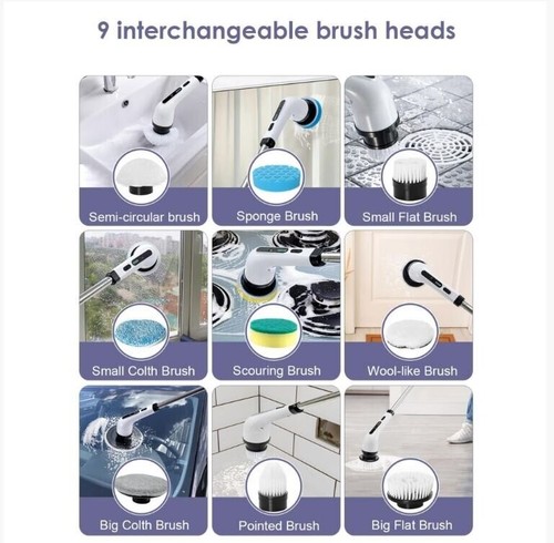 9 IN 1 Electric Spin Scrubber Cordless Cleaning Brush Bathroom Rotating Scrubber - Picture 3 of 7