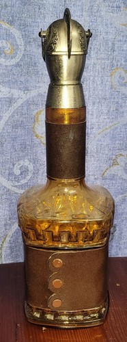 Vintage Medieval Knight Armor Bar Decanter Leather Square Amber Glass - Picture 3 of 23