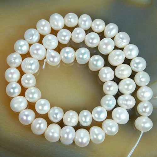 5-6mm-13-14mm Natural Cultured Freshwater White Pearl Round Loos Beads 15'' - Picture 9 of 13