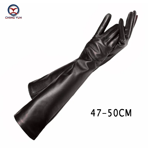 Long Glove Fashion Sheepskin Black Gloves Women Mittens Lining Style Arm Sleeve - Bild 4 von 23