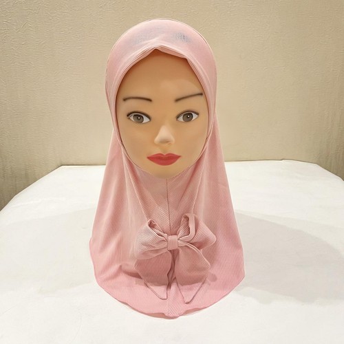 2-6 Years Old Girl Hijabs Cap Muslim Sweet Bow Scarf Solid Color Pray Wrap Hat - Bild 16 von 33