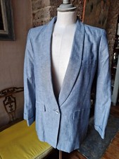J Crew Chambray Blue Linen Cotton Blazer Size 10