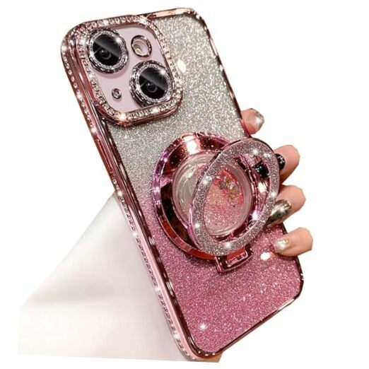 Glitter Kickstand Case for iPhone 15 Plus, Luxury Bling