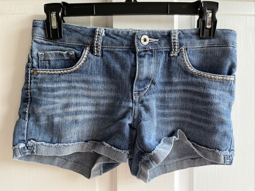 LEVI'S SHORTY SHORTS Sz 12 STRETCH Blue Denim Shorts ADJ WAIST 3" Inseam CUFFED - Picture 2 of 12