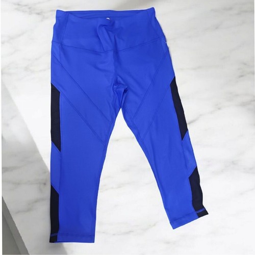 90 Degree by Reflex Capri Leggings High Waist Yoga Pants Athletic Mesh Blue L