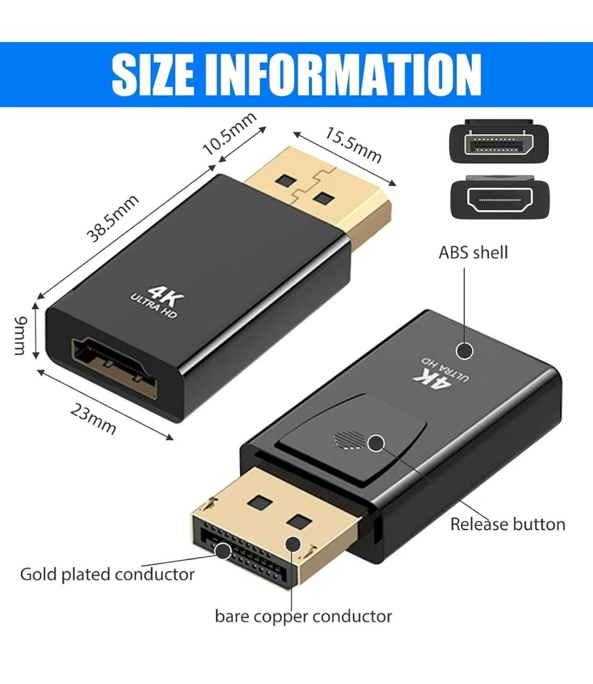2 stück 4K DisplayPort zu HDMI Adapter, DP zuHDMI Konverter mit Audioübertragung - Bild 2 von 4