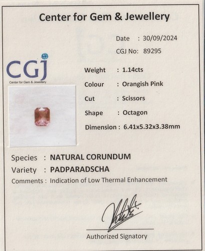Certified Natural Padparadscha Sapphire 1.14 Cts Radiant Cut Ring Loose Gemstone - Picture 3 of 8
