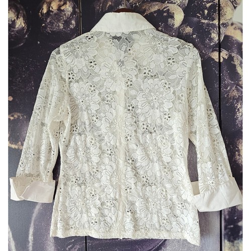Anne Fontaine Lace Button-Up Top Floral 3/4 Sleeve Collared Blouse 42 - Bild 3 von 6