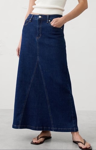 Neu mit Etikett Banana Republic DENIM MAXIROCK MIT GETEILTEM RÜCKENAUSSCHNITT Größe 14 dunkle Waschung - Bild 3 von 4