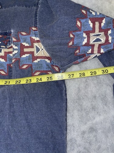 Vintage Wrangler Western Hemd Herren XXL Blau Pearl Snap Azteken Streifen Denim Y2K - Bild 6 von 11
