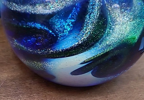 Glass Eye Studios Celestial Blue Planet Art Glass Paperweight 3” NEW IN BOX - Picture 3 of 8