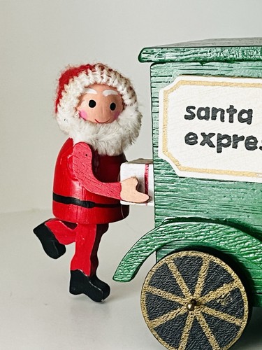 Rare VTG Wooden Santa Express Music Box, Green Delivery Christmas Truck, Works - Picture 3 of 6